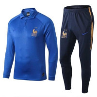 Тренировочный костюм сборной Франции синий с длинным рукавом сезон 2019-2020