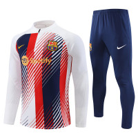 Барселона детский тренировочный костюм 2023/24 белый с сине-гранатовым